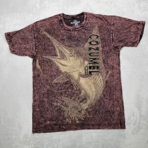 Vintage Cozumel Shirt Mens Medium Tie Dyed Mexico Marlin Sword Fish Resort Adult